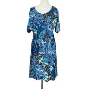 Arianna By Howards Blue Floral Paisley Print Large Cold Shoulder Dress‎